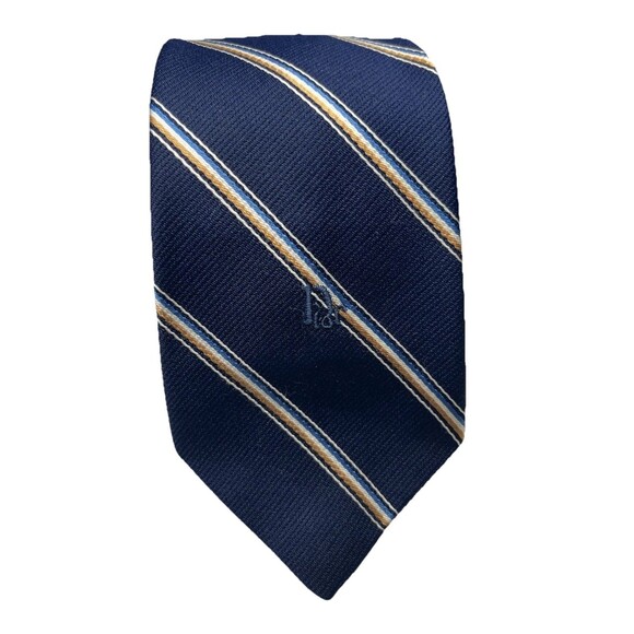 Vintage Christian Dior Men’s Striped Tie 35% Silk Embroidered Logo - Picture 1 of 3
